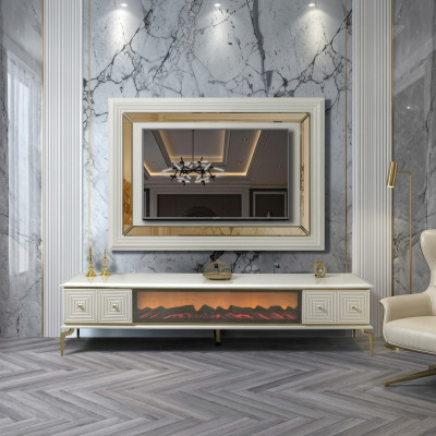 Sideboard Cabinet RTV with Fireplace Living Room Set TV Panel Stainless Steel Luxury Furniture