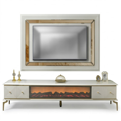 Sideboard Cabinet RTV with Fireplace Living Room Set TV Panel Stainless Steel Luxury Furniture