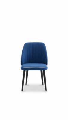 Blue upholstered chair with black wooden legs for dining room, light model