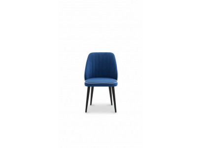 Blue upholstered chair with black wooden legs for dining room, light model