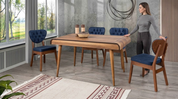 Modern furniture dining room set suite seating ensemble dining table upholstered 5-piece.