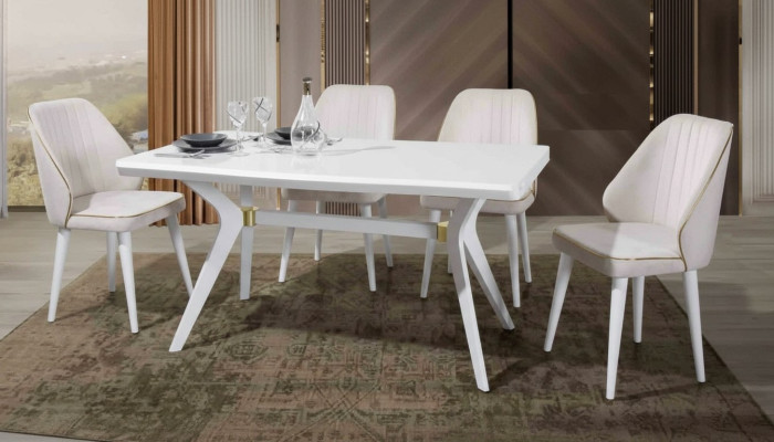 Esgruppen Set Luxury White 4x Chairs Stainless Steel Furniture Wooden Furniture