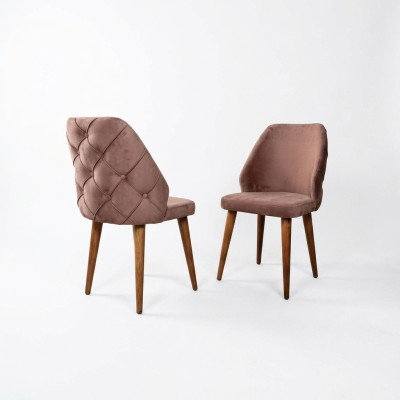 Wooden upholstered chair beige back Chesterfield on wooden legs for dining room