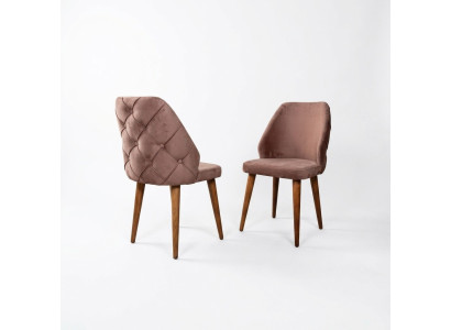 Wooden upholstered chair beige back Chesterfield on wooden legs for dining room