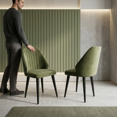 Green chair on black wooden legs for the dining room new comfortable model