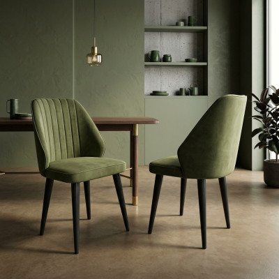 Green chair on black wooden legs for the dining room new comfortable model