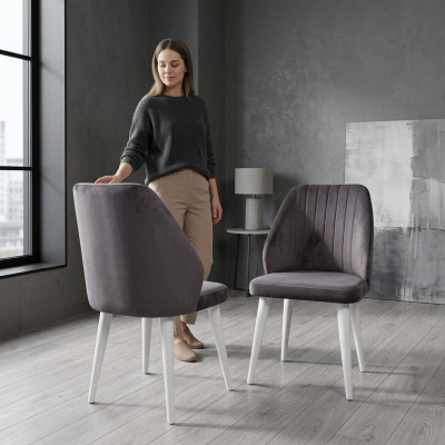 Gray Modern Dining Chair Single-Seater Wooden Legs Luxury Furniture Chairs