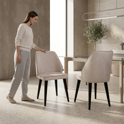 White upholstered chair luxury dining room single seater wooden legs designer furniture