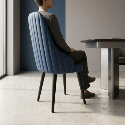Original dining stool in blue color with a soft back for your dining room.