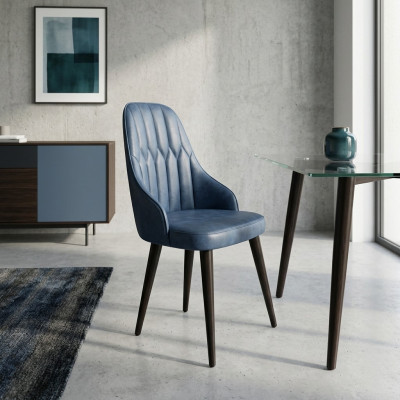 Original dining stool in blue color with a soft back for your dining room.