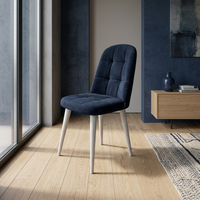 High green chair with black wooden legs and a soft back for the dining room