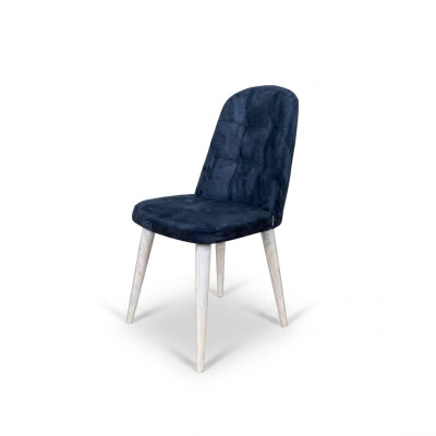 High green chair with black wooden legs and a soft back for the dining room