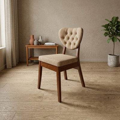 Beige wooden chair Chesterfield chair designer upholstered chairs luxurious seating furniture