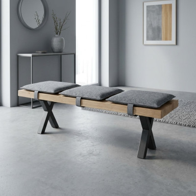 Modern designer wooden bench with upholstered seat for dining room