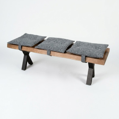Modern designer wooden bench with upholstered seat for dining room