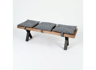 Modern designer wooden bench with upholstered seat for dining room