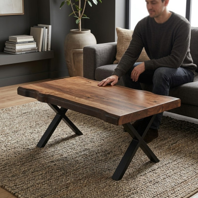 Wooden coffee table on black legs for your living room Original designer model