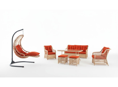Sofa set garden furniture table stool armchair veranda seating group 6-piece.