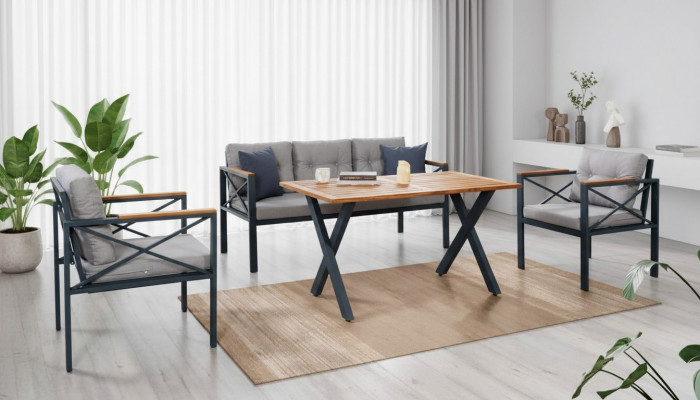 Modern gray garden furniture set armchair ottoman table porch 4-piece set.