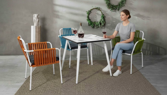 Modern dining room furniture terrace 4x chairs stainless steel furniture