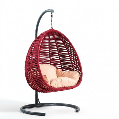 Oval shell chair, red rattan with stainless steel, for comfortable relaxation, new
