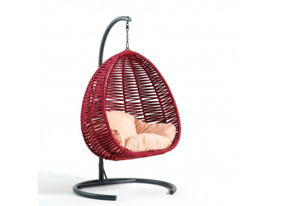 Oval shell chair, red rattan with stainless steel, for comfortable relaxation, new