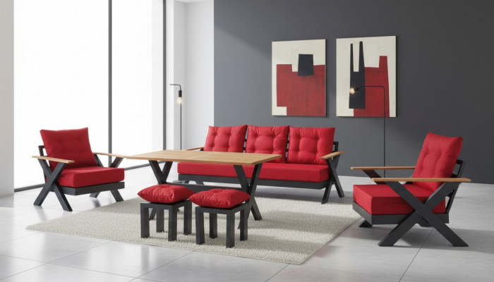 Garden furniture sofa set table stool armchair veranda seating group 6-piece.