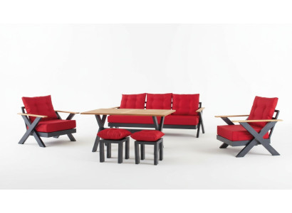 Garden furniture sofa set table stool armchair veranda seating group 6-piece.