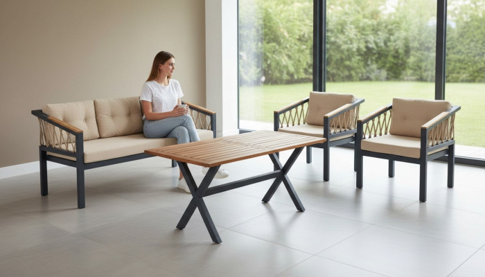 Garden Furniture Sofa Set Seating Furniture Terrace Table Sofa Couch 4-piece Set