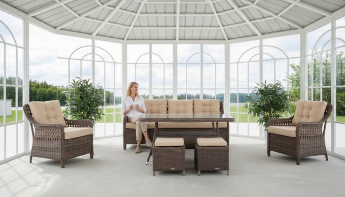 Garden furniture sofa set table armchair seating groups veranda stool 6-piece.