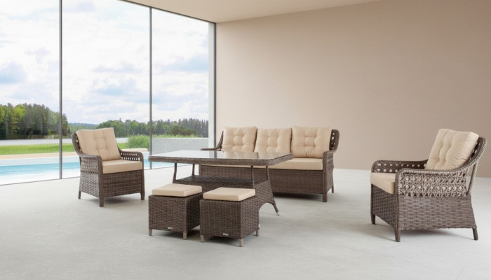 Garden furniture sofa set table armchair seating groups veranda stool 6-piece.