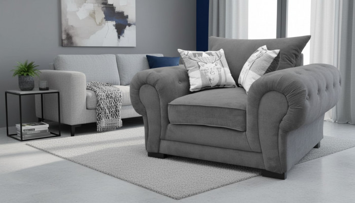 Modern style design, color gray, living room, 1-seat armchair, fabric polyester, new.