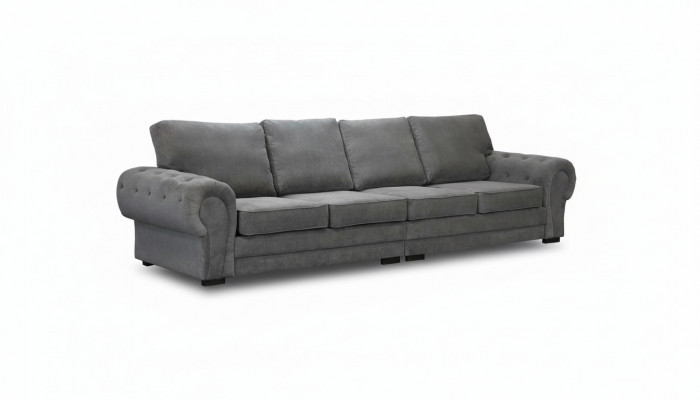 Four-seater classic sofa furniture upholstery in gray comfortable couch fabric