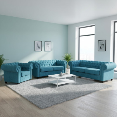 Chesterfield Sofa Set Couch Upholstery Furniture Set 3+2+1 Turquoise