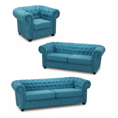 Chesterfield Sofa Set Couch Upholstery Furniture Set 3+2+1 Turquoise