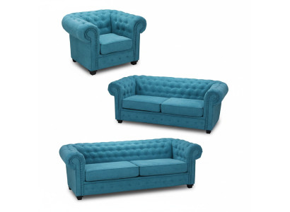 Chesterfield Sofa Set Couch Upholstery Furniture Set 3+2+1 Turquoise