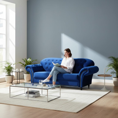 Chesterfield Sofa Set Couch Upholstered Furniture 3+2+1 Velvet Fabric Couches
