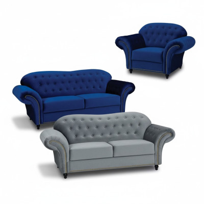 Chesterfield Sofa Set Couch Upholstered Furniture 3+2+1 Velvet Fabric Couches