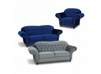 Chesterfield Sofa Set Couch Upholstered Furniture 3+2+1 Velvet Fabric Couches