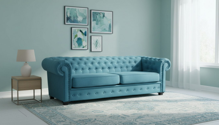 Three-seater couch textile turquoise sofa upholstery furniture furnishing sofas couches