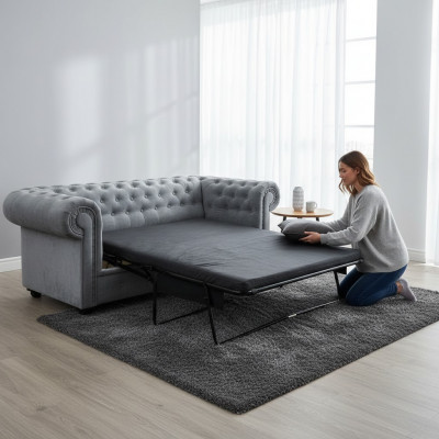 Chesterfield sofa with bed function, Bengal fold-out bed, couch sleeper sofa.