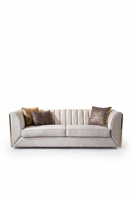 White three-seater sofa made of stainless steel for textile furniture in the living room