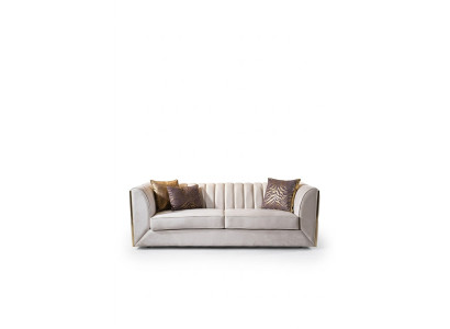 White three-seater sofa made of stainless steel for textile furniture in the living room