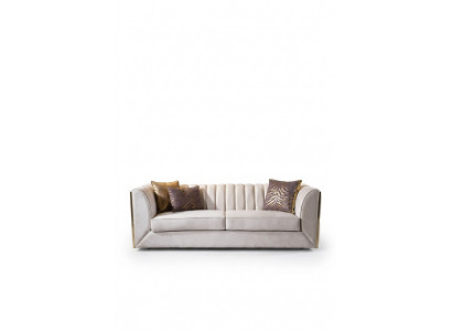 White three-seater sofa made of stainless steel for textile furniture in the living room
