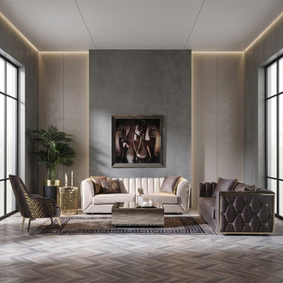 Modern three-seater sofa made of stainless steel