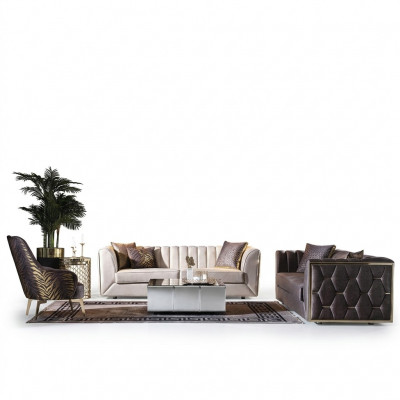 Modern three-seater sofa made of stainless steel