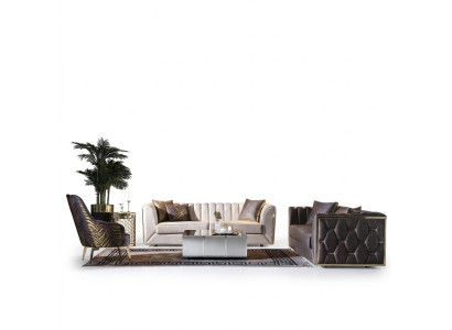 Modern three-seater sofa made of stainless steel
