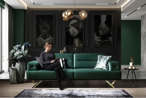 Complete sofa for three people in green stainless steel