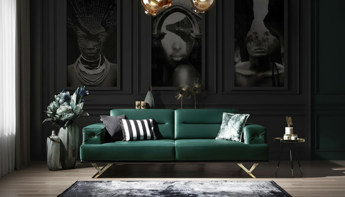 Complete sofa for three people in green stainless steel