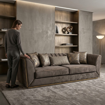Modern luxury taupe three-seater sofa